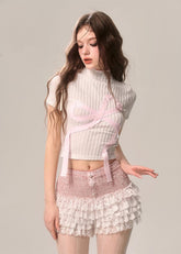 Knitted High-Neck Crop Tee